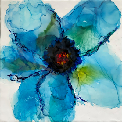 Poppy Blue 18 X 18 by Deborah Llewellyn