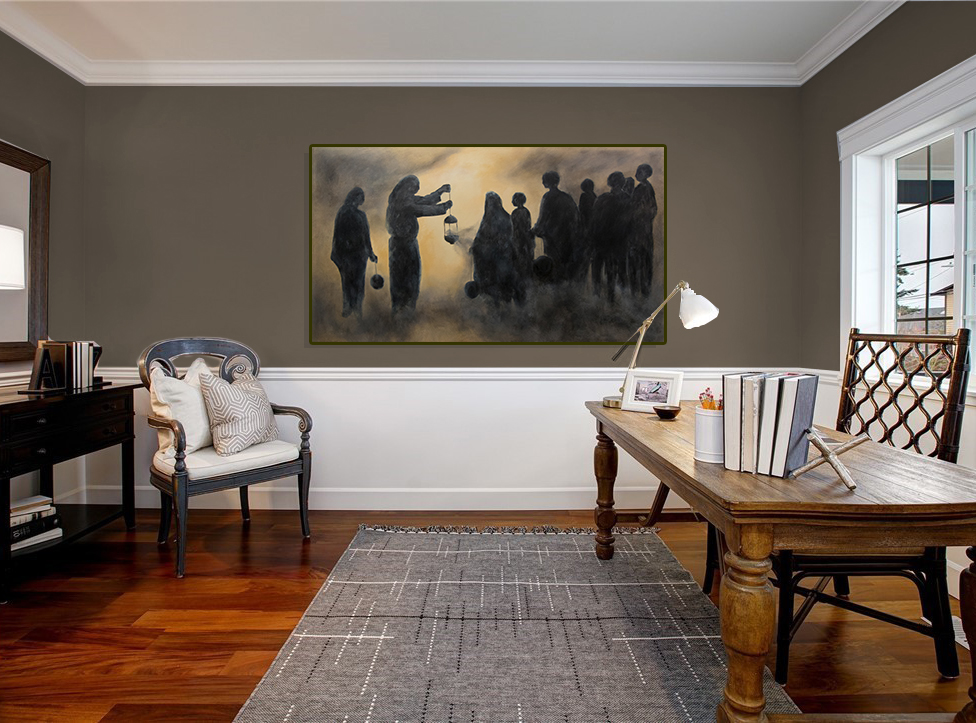 "Purification" hanging on a brown wall