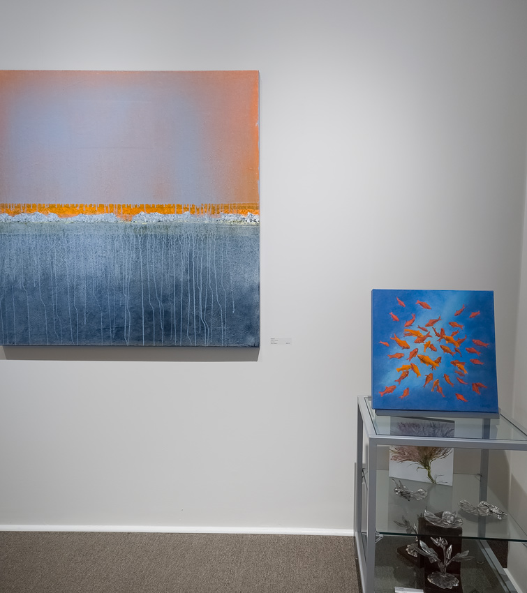 "Flicker" on easel next to "Inflection" by Henry Callahan 