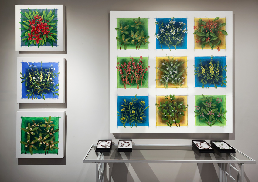 "Flora - Flare" with other paintings from the Overlooked Series